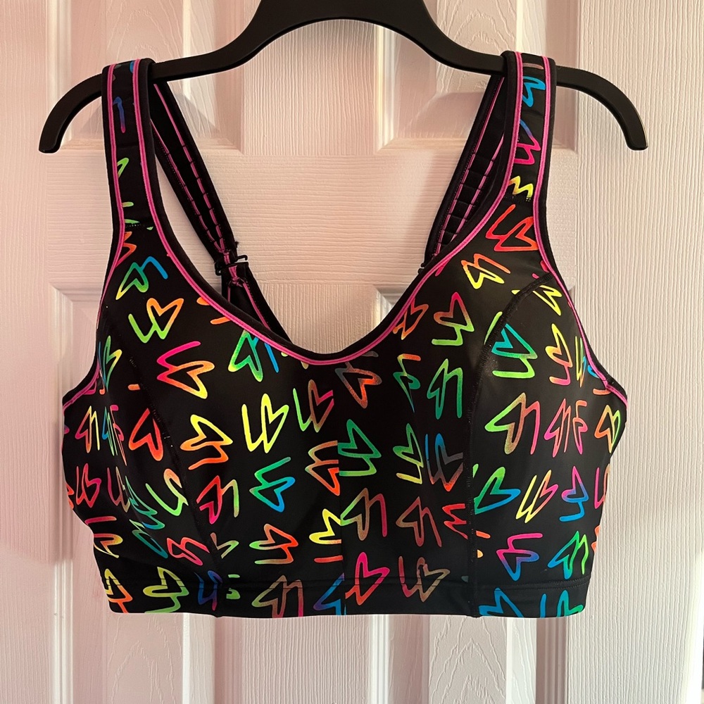 Sport by Cacique Sports Bra 42DDD, hook and eye closure, multi-colored